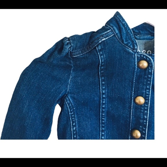GAP Kids 1969 Collarless Jean Jacket With Gold Button Front Denim Blue Girl 6-7Y - Picture 3 of 9